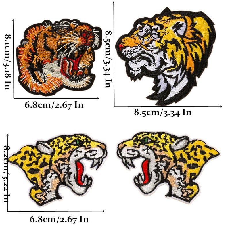 Zhiheng 13pcs Assorted Lion Tiger Leopard Wolf Deer Eagle Embroidered Safri Animal Patches Sew Iron on Applique Badge (Tiger) - Image 2